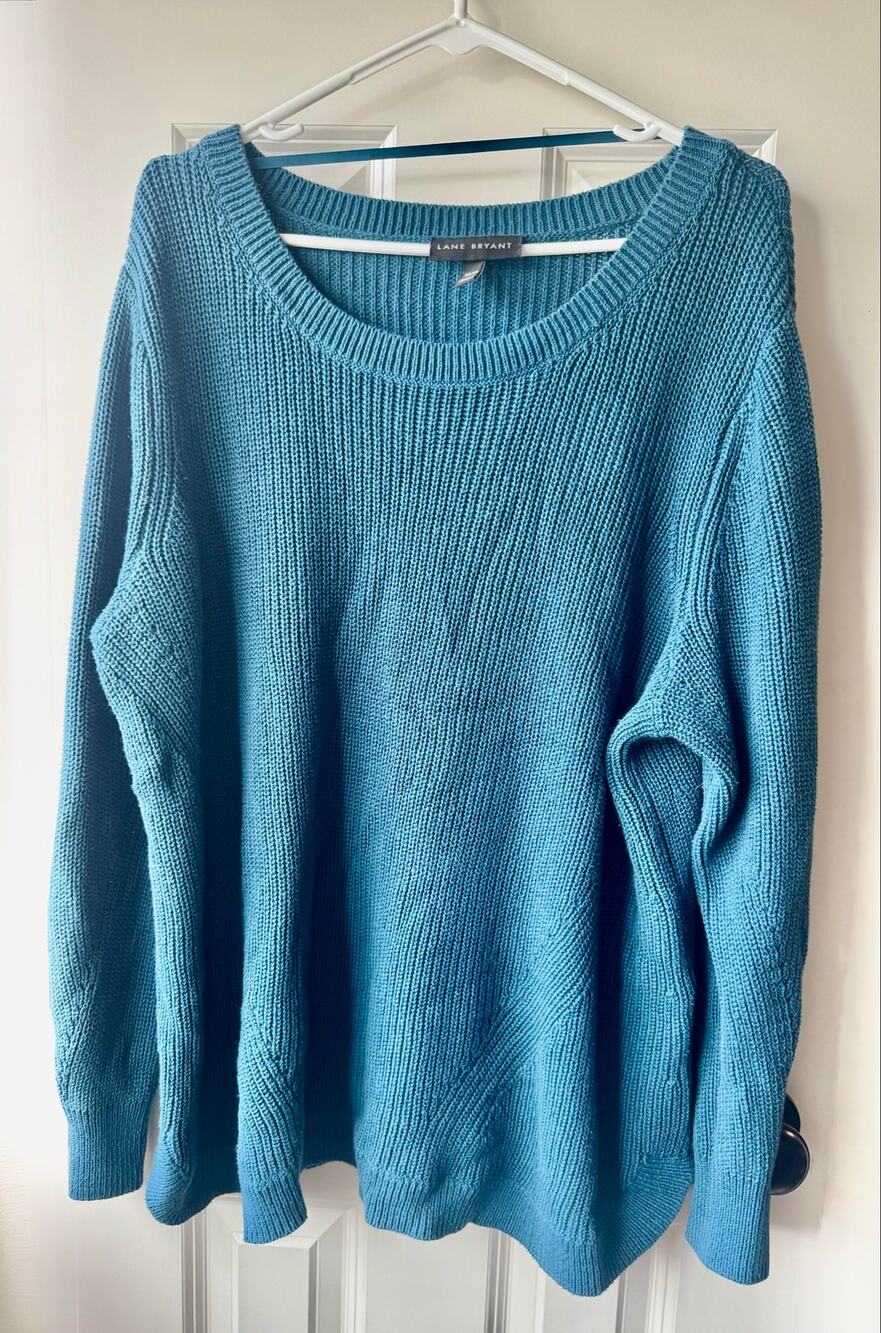 Lane Bryant Teal Blue Ribbed Knit Pullover Sweater Size 22/24 Cozy Plus Size